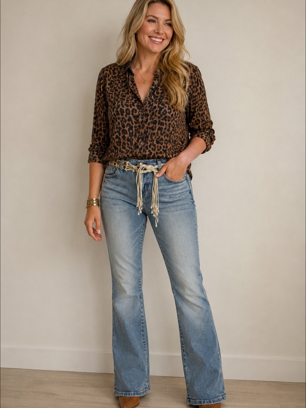 Tyte Jeans Women's Light Blue Boot Cut Jeans with Braided Belt